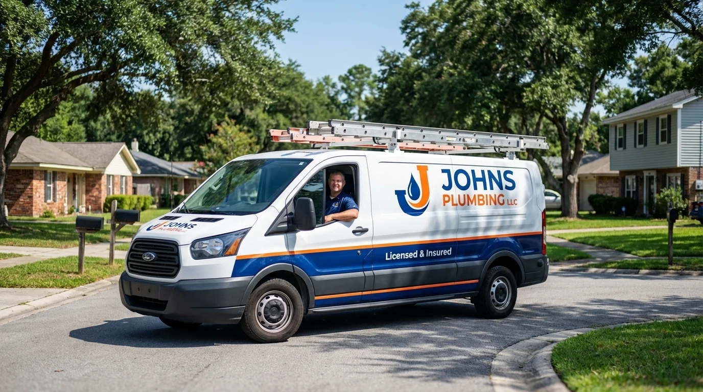 Johns Plumbing LLC service van in Morgan City, LA