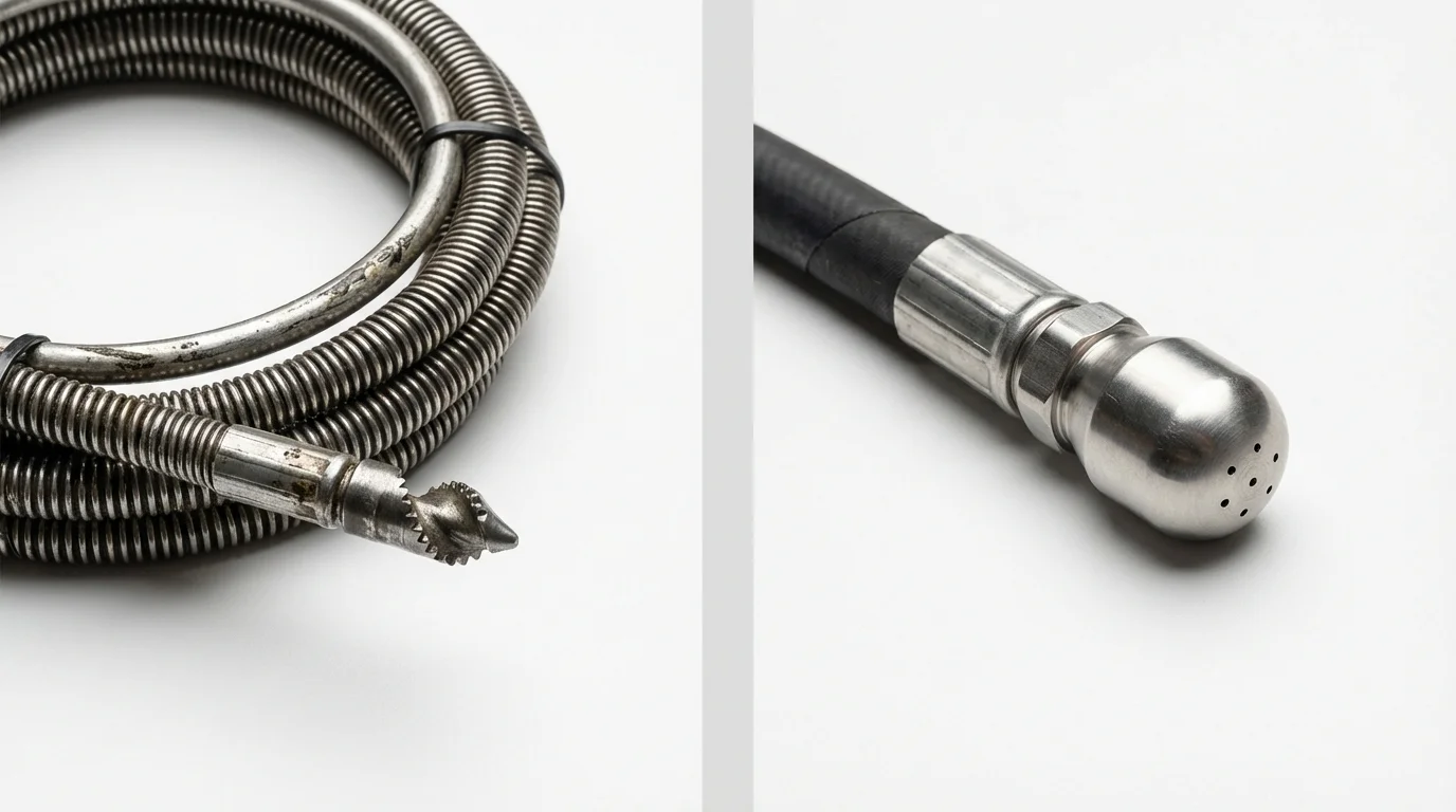 Drain snake cable and hydro jetting nozzle used for drain cleaning in Morgan City, LA