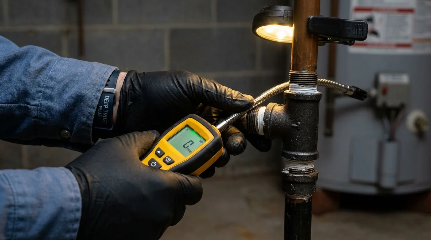 Gas leak detection with electronic sniffer by Johns Plumbing LLC in Morgan City