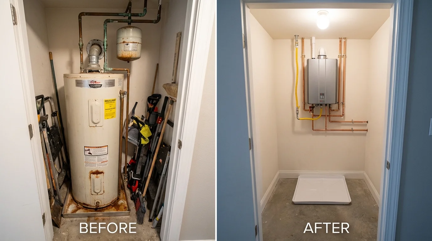 Tank water heater versus wall-mounted tankless unit comparison for Morgan City, LA homeowners