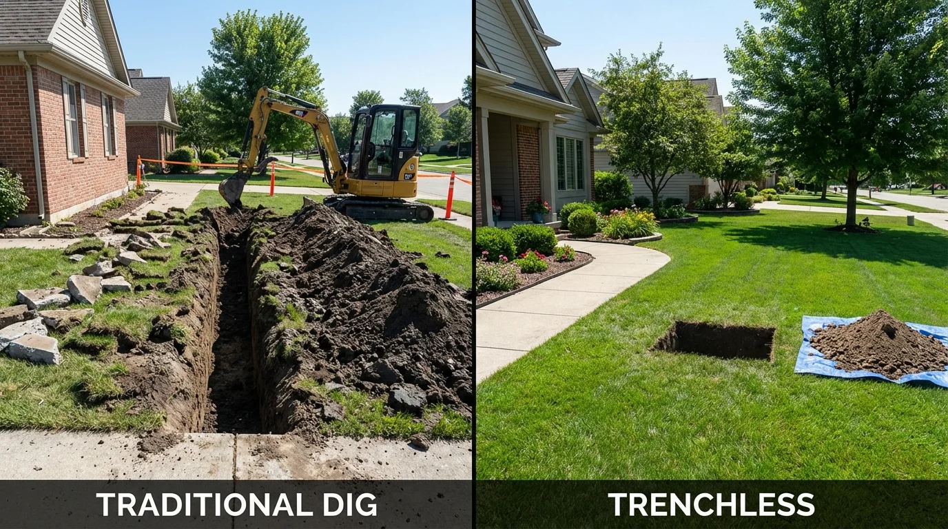 Trenchless sewer repair with minimal yard damage versus traditional excavation in Morgan City, LA
